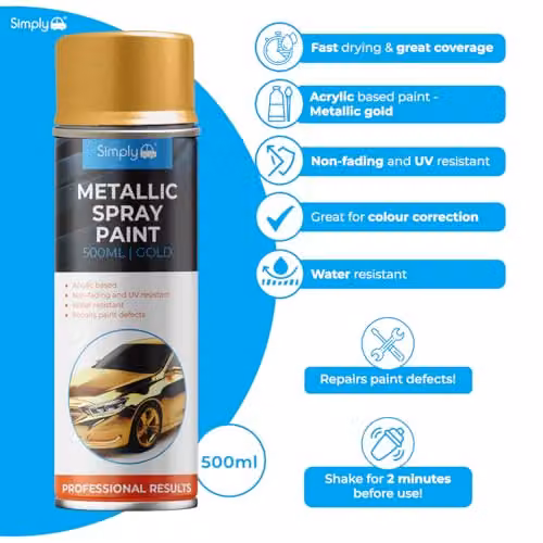 Simply Brands Metallic Gold Acrylic Spray Paint, 500ml, Quick Drying and Weatherproof – 2