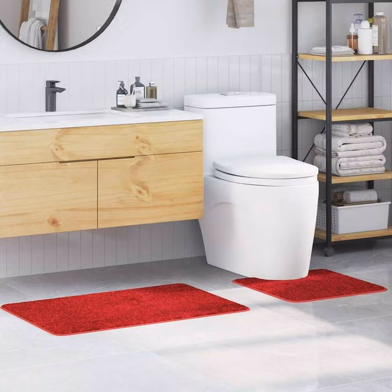 Berkfield Home Modern 2 Piece Non-Slip Red Cotton Bath Mat Set