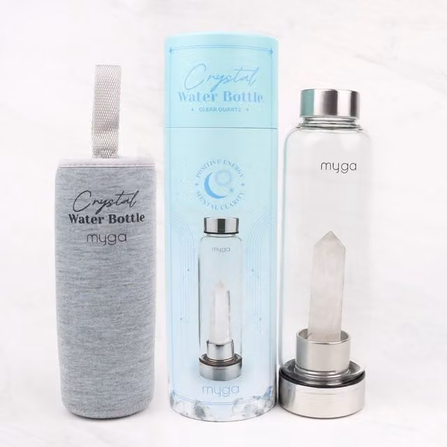 Myga Amethyst Crystal Glass Water Bottle in Transparent, 500ml