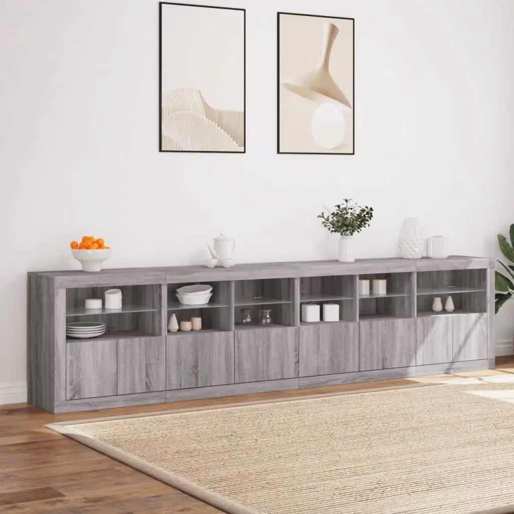 Berkfield Home Modern Grey Sonoma Sideboard with Integrated LED Lights W: 283 cm, D: 37 cm, H: 67 cm – 4