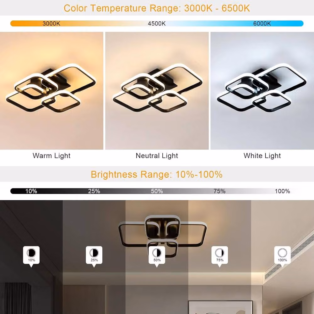 COMELY Dimmable LED Ceiling Light with 4 Square Panels, 48W, Black – 4