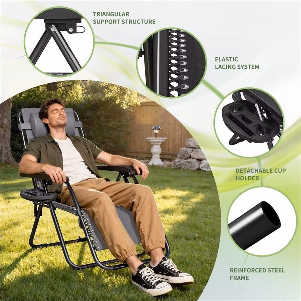 Nordara Grey Zero Gravity Chair with Textilene Fabric and Adjustable Headrest – 5