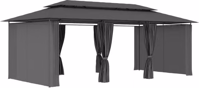 Berkfield Home Gazebo with Curtains in Anthracite, W/D/H: 600 x 298 x 270 cm