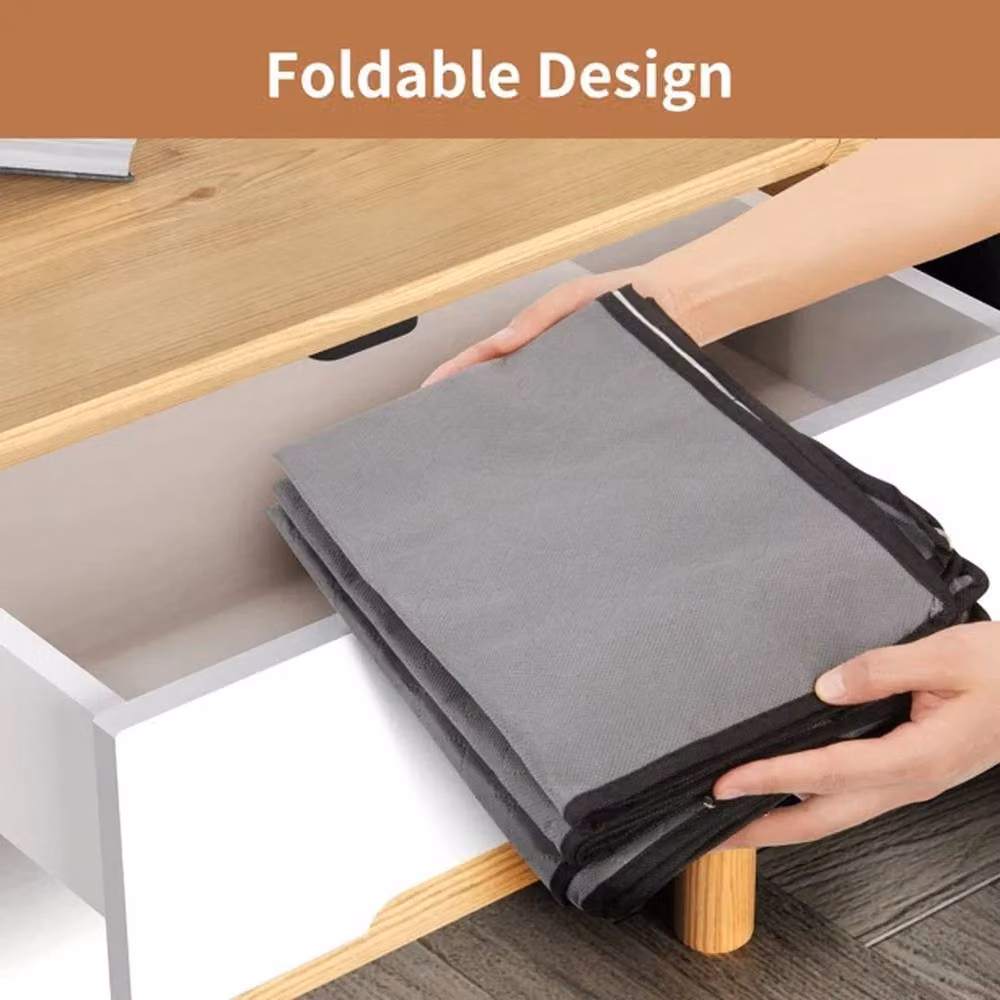 KORVIXA 4 Pack Foldable Fabric Under-Bed Storage Boxes in Grey – 3