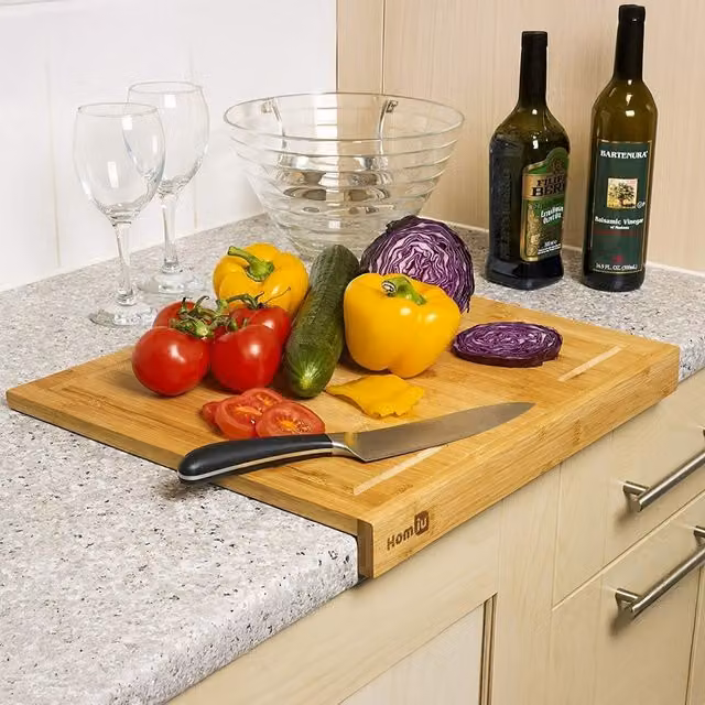 Homiu Rectangular Bamboo Wood Counter Edge Chopping Board in Brown and Yellow