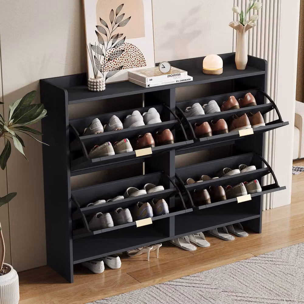 Merax Black Tilting Compartment Shoe Storage Cabinet with Internal Drawers and Shelves – 2