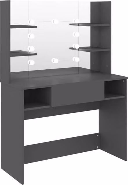 Berkfield Home Modern Grey MDF Makeup Table with Hollywood LED Lights W/D/H: 100 x 40 x 135 cm – 1