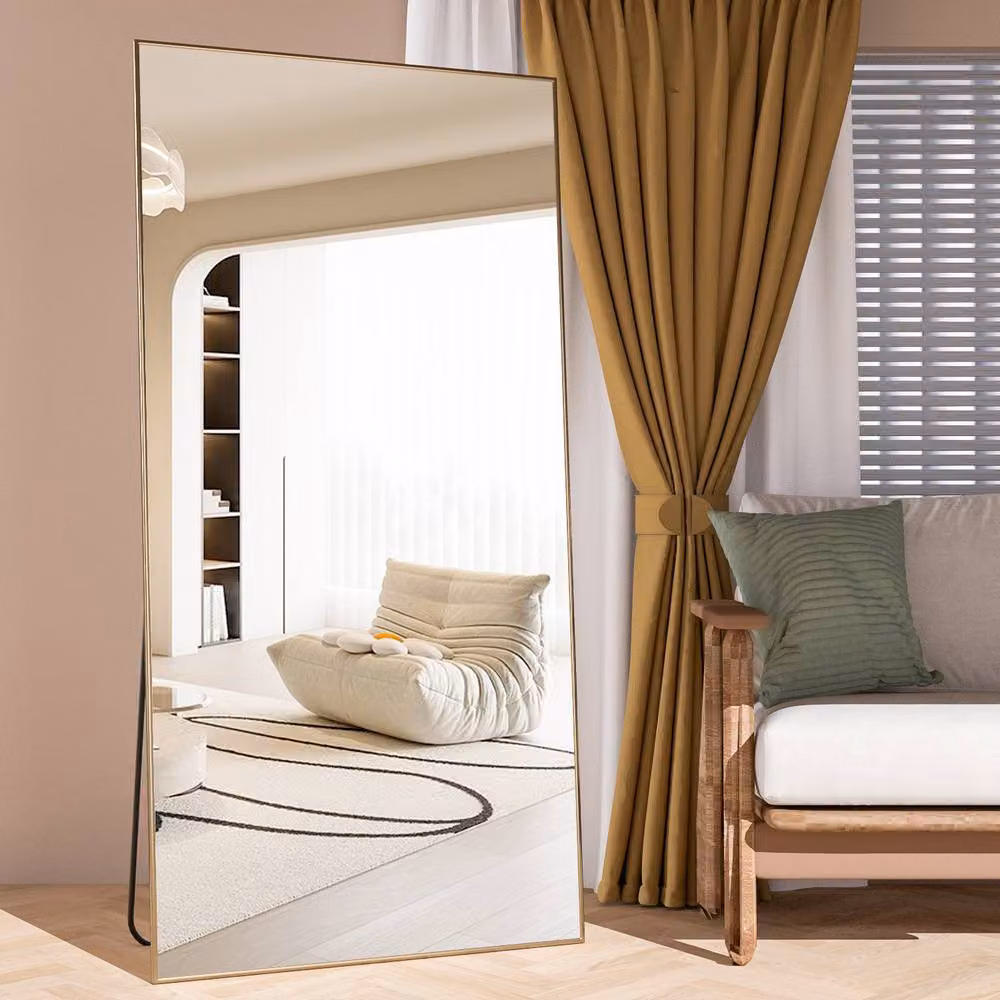 CASSILANDO Modern Rectangular Full Length Standing Wall Mirror with Metal Frame in Gold, H 193 x W 86 x D 1.4 cm – 3