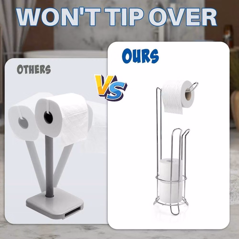 EONLION Silver Metal Freestanding Toilet Paper Roll Holder with Spare Roll Storage – 4