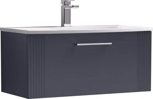Balterley Wall Hung 1 Drawer Vanity Unit with Curved Basin, Dark Grey, Width: 80 cm
