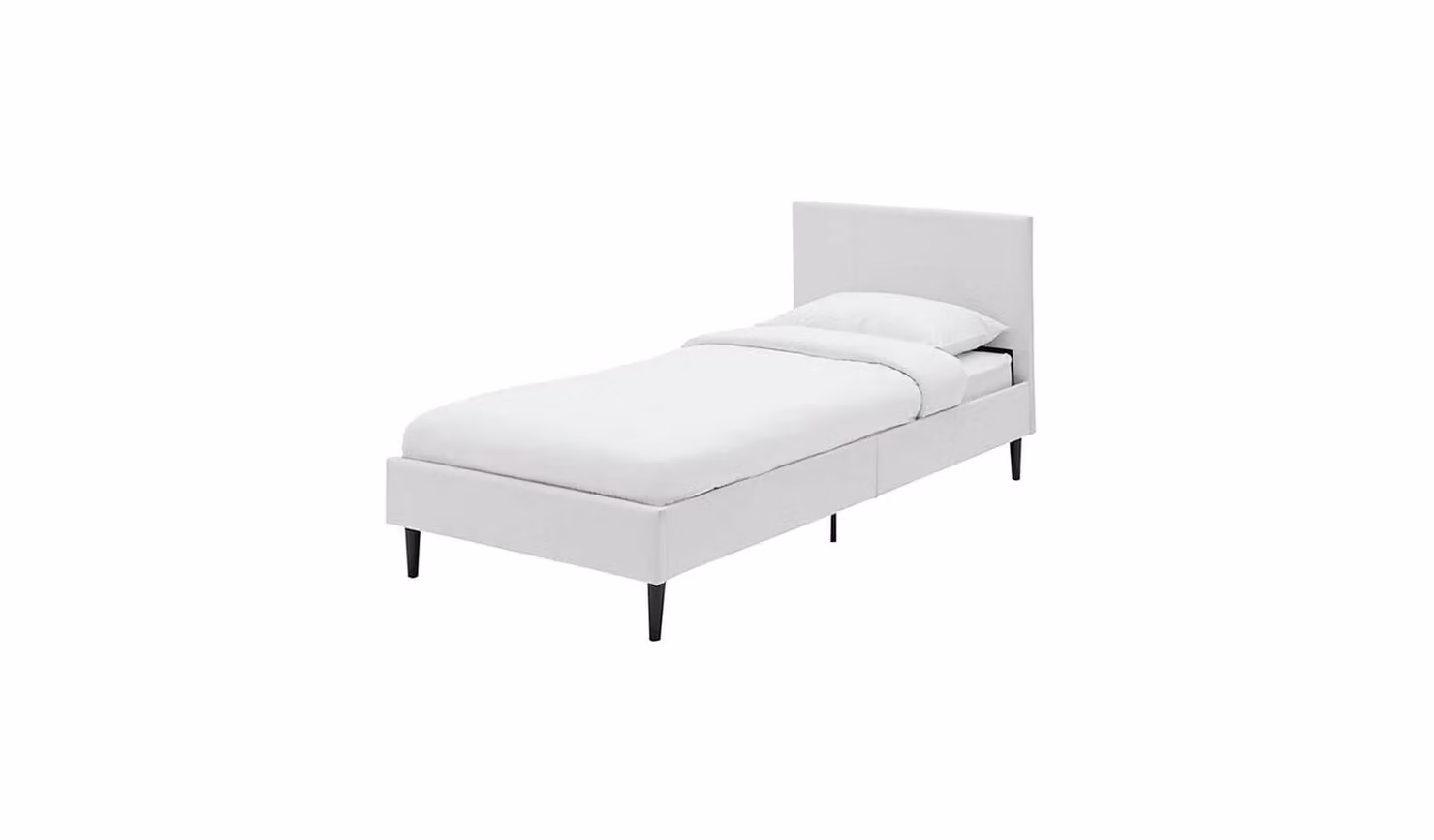 White Upholstered Modern Single Bed Frame with Synthetic Leather Finish, W/D/H: 90 x 190 x 96 cm