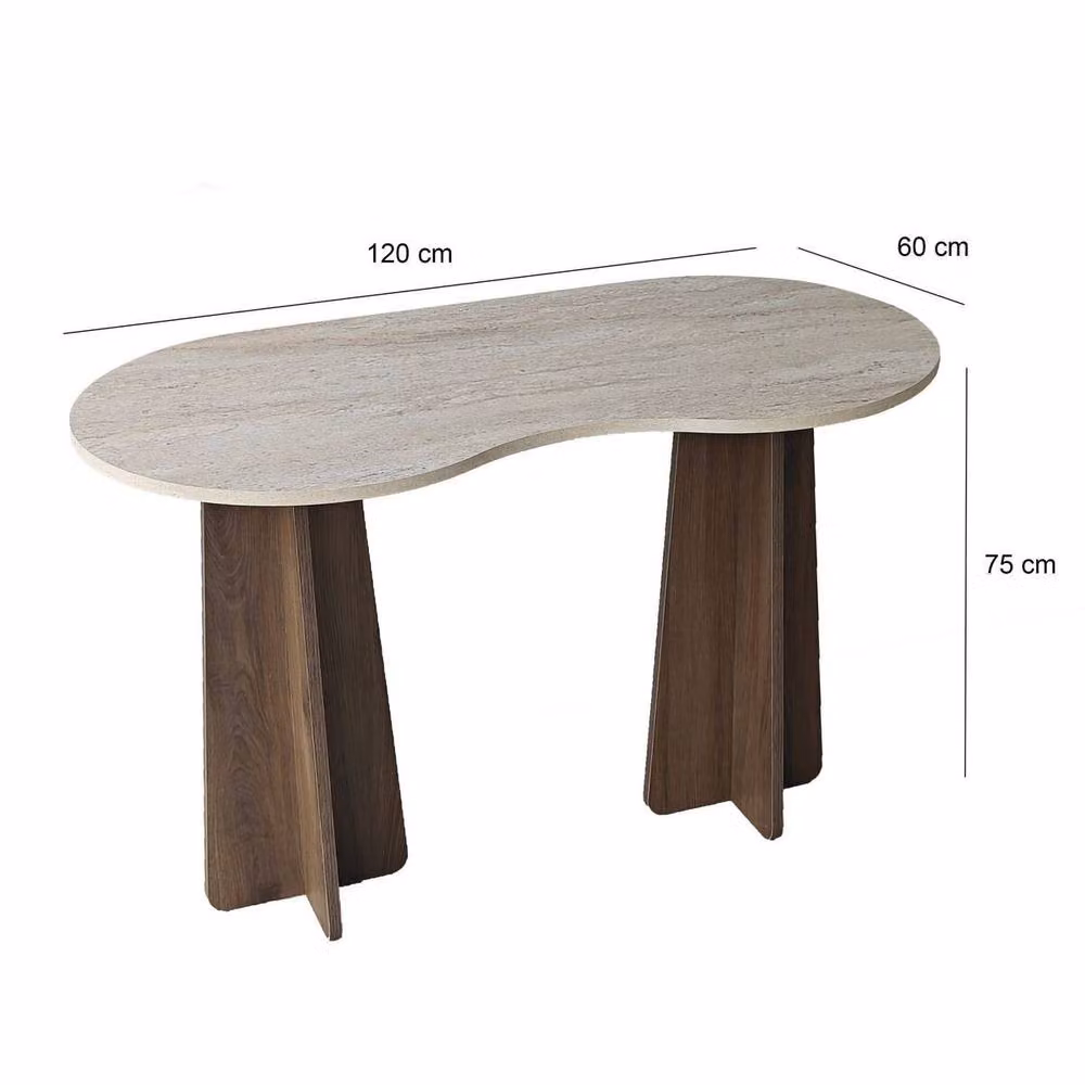 CALICOSY COMO Modern Writing Desk with Oval Shaped Top in Walnut Brown, W: 120 cm, H: 75 cm, D: 40 cm – 2