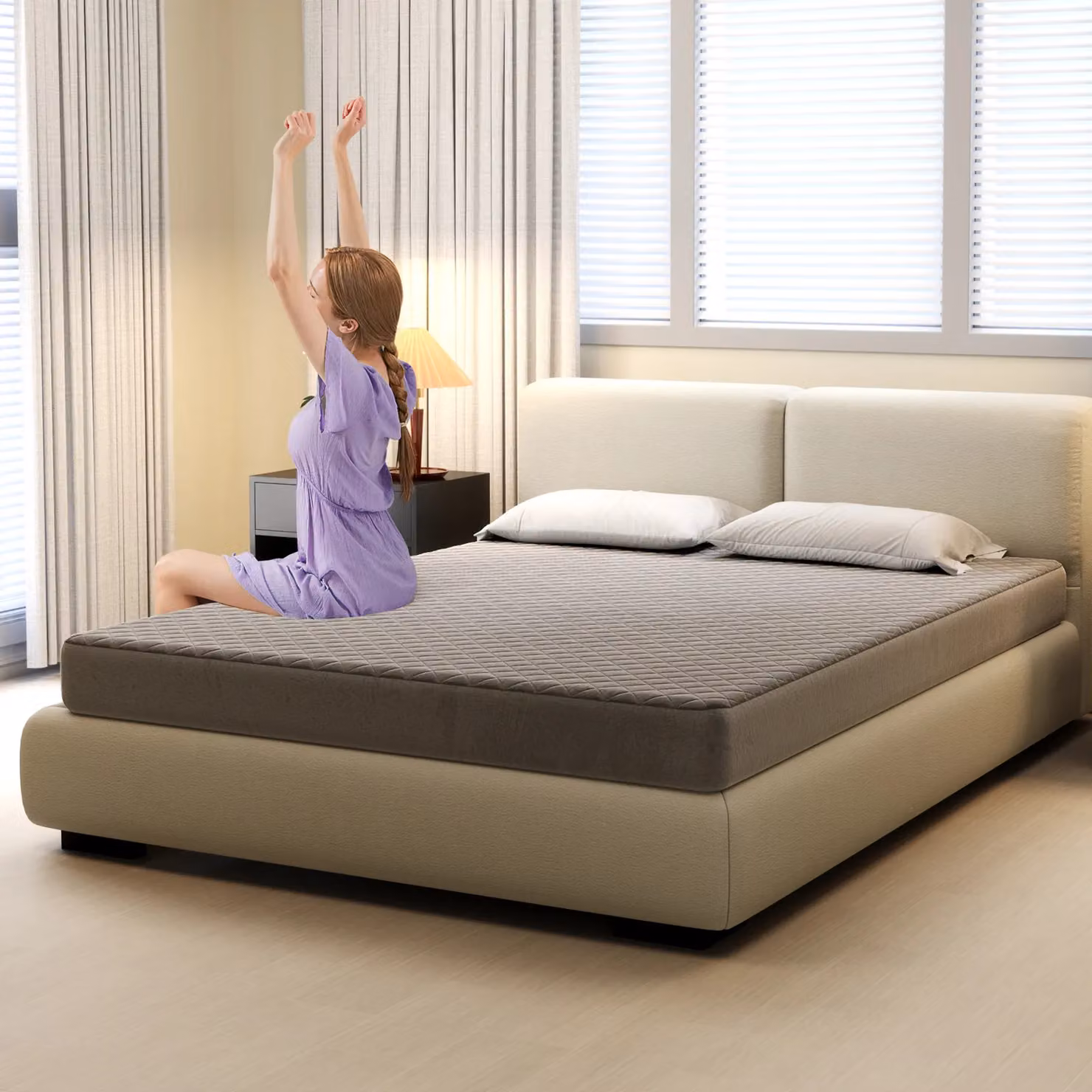 Gymax King Size Velvet Mattress Topper in Grey with Breathable Cooling Fabric and Deep Pockets – 3