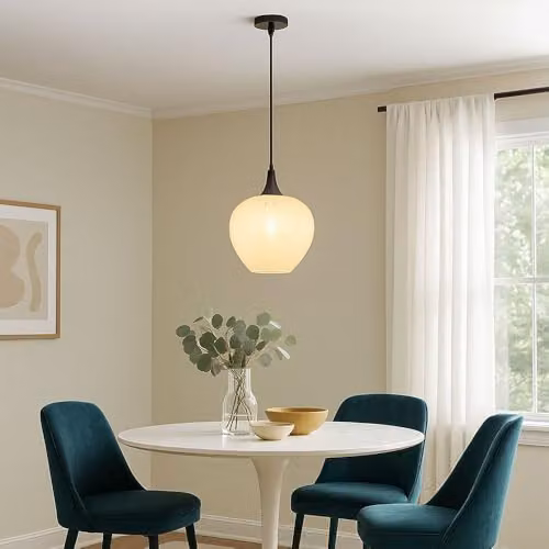 Globo Lighting Modern Suspended Sphere Pendant Light with White Glass and Chrome Metal Finish for Dining Rooms – 3
