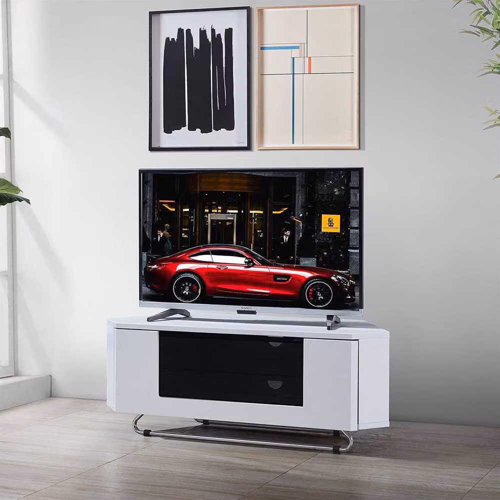 Centurion Supports Hampshire Corner-Friendly Gloss White and Black TV Stand with Remote Friendly Door, W/D/H: 111 x 40 x 41 cm – 4