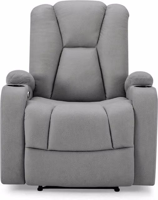 Lynn Electric Recliner Sofa in Dark Grey Air Leather and Fabric with Cup Holders and Sleeping Function