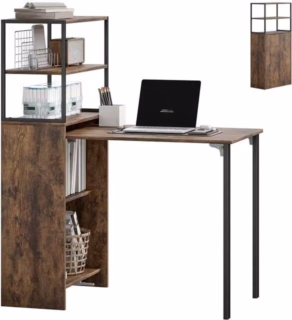 Rolipo Folding Writing Desk with Shelf in Brown – 1
