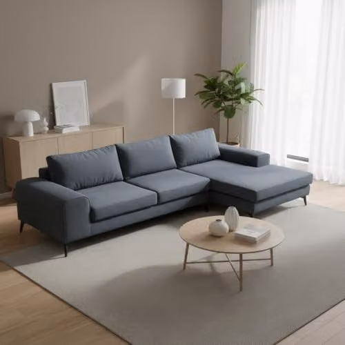 Abakus Direct Venice Modern L-Shaped Corner Sofa in Blue with Scatter Cushions and Solid Wood Frame, Right Hand Facing – 2