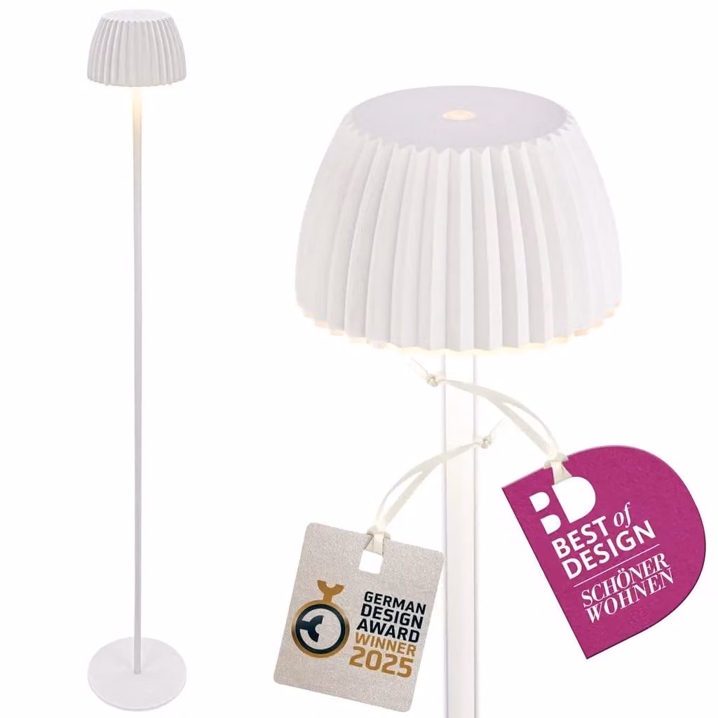 Briloner Riffle LED Rechargeable Floor Lamp in White, IP44 Dimmable Touch Control, W/D/H: 19 x 19 x 124 cm – 2