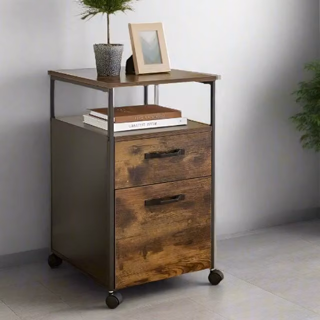 Modcraft Industrial Style Freestanding File Cabinet with Doors and Drawers in Brown and Black