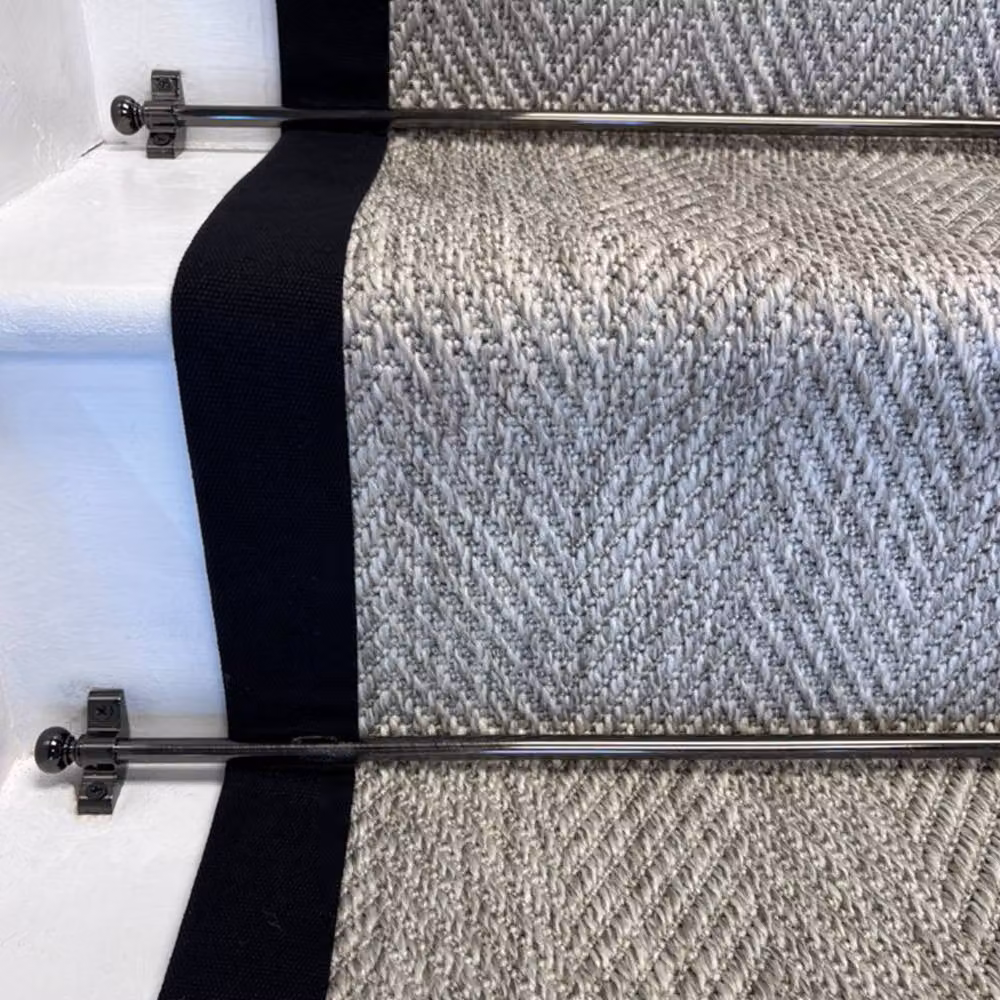 RainbowHome New England Grey Herringbone Stair Runner with Black Cotton Border, W: 50 cm, L: 700 cm – 2