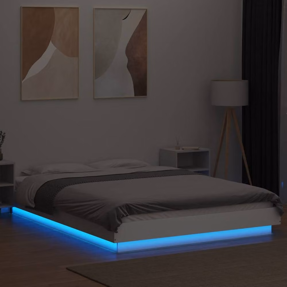 Berkfield Home Durable Small Double Bed Frame with Under-Bed LED Lighting, White, W/D/H: 120 x 200 x 23 cm – 3