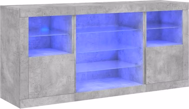 Berkfield Home Modern Sideboard with Integrated LED Lights in Concrete Grey, W: 142.5 cm, D: 37 cm, H: 67 cm