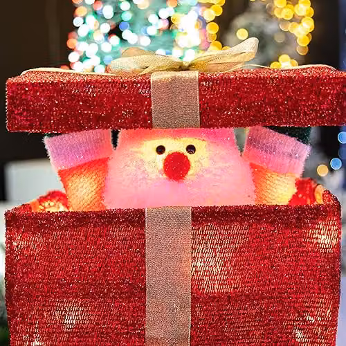Shatchi Animated Christmas Santa Pop-up Lighted LED Gift Box, Red, Height: 32 cm – 5