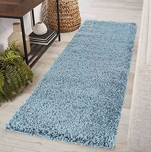 Serdim Rugs Plain Modern Blue Rectangular Hallway and Living Room Rug, W: 60 cm, L: 220 cm – 1