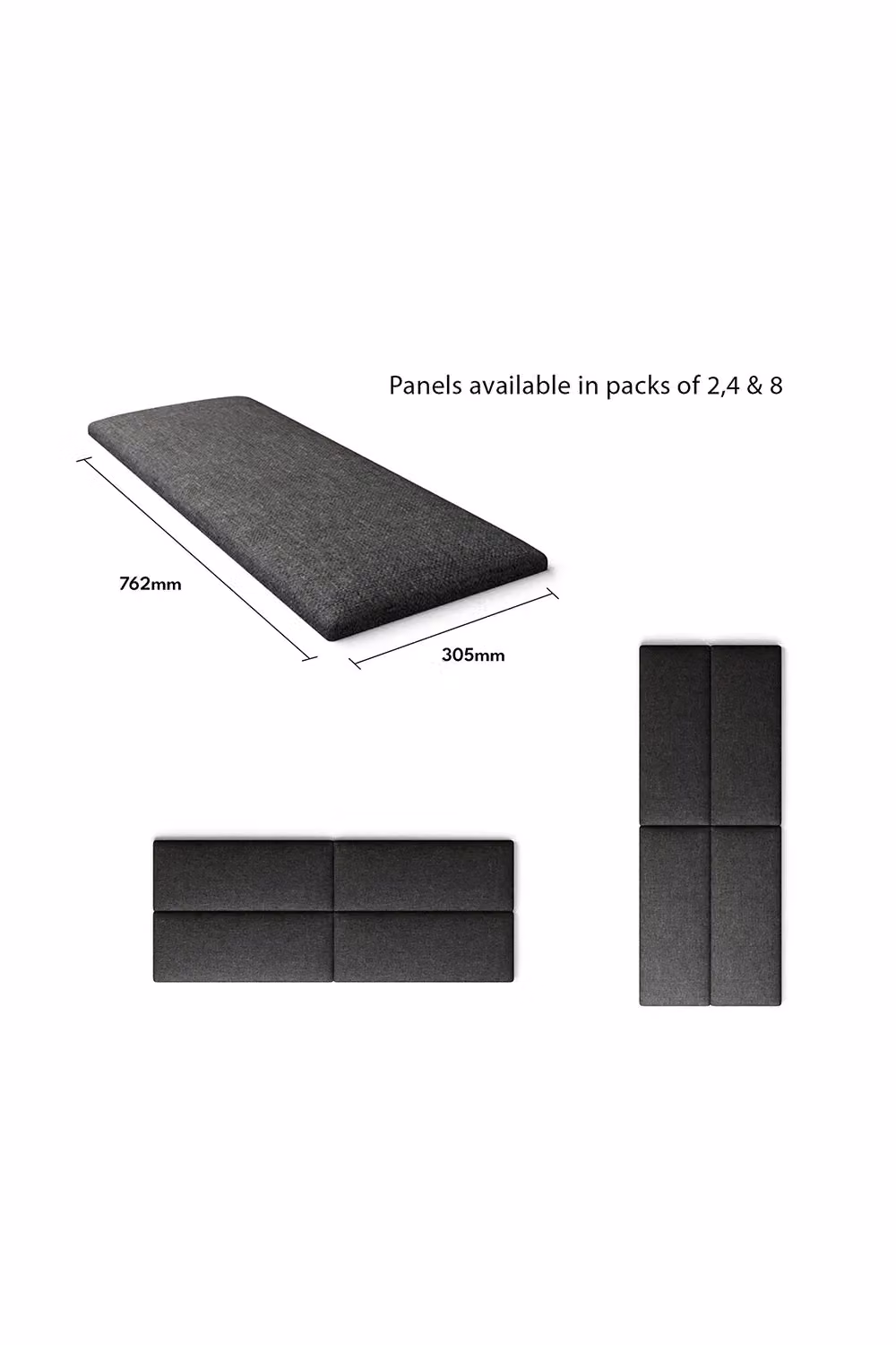 Aspire EasyMount Modular DIY Wall Mounted Upholstered Headboard Panels in Charcoal Saxon Twill Fabric, Pack of 8 – 3