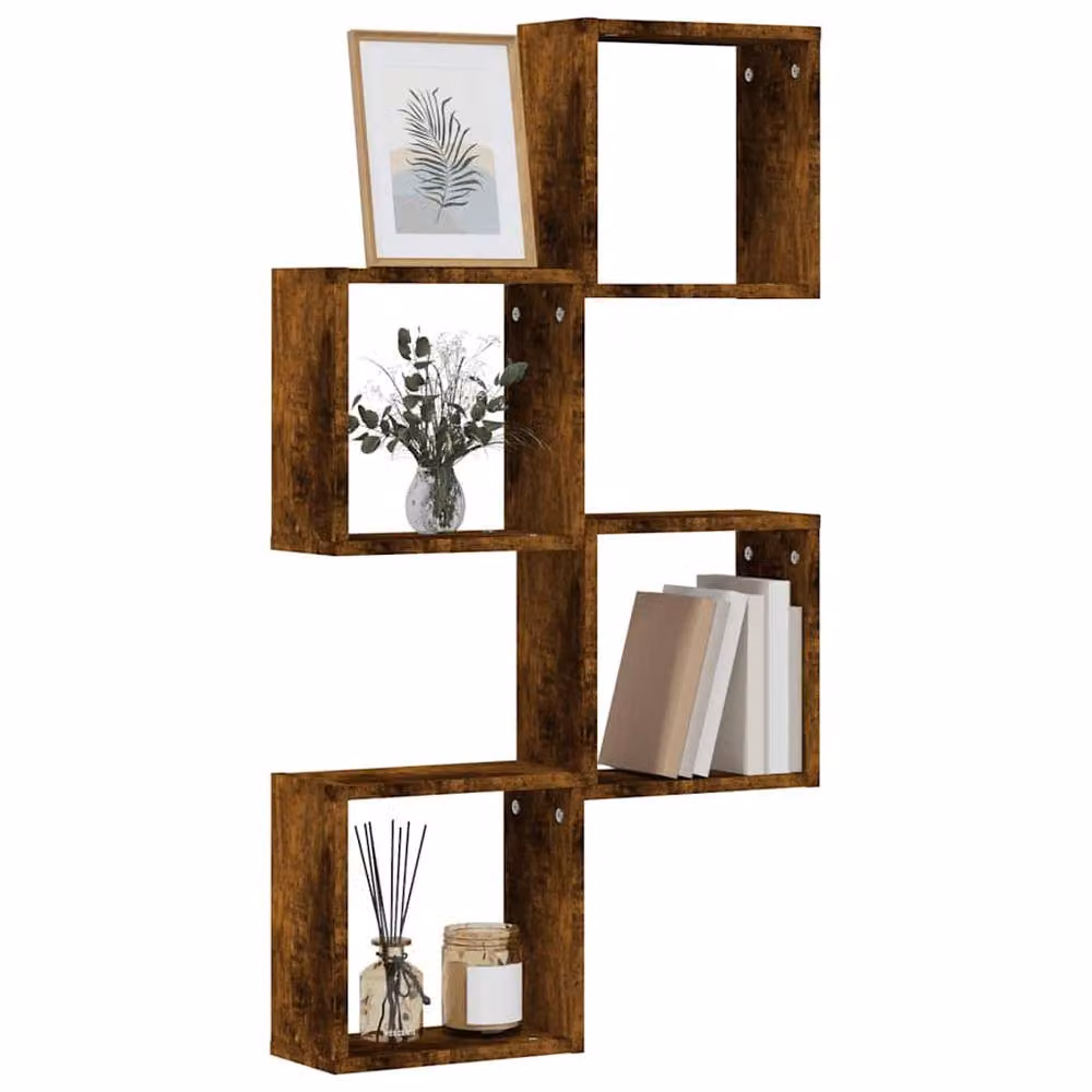 Berkfield Home Wall Mounted Cube Shelves, 4 Piece Set in Smoked Oak Brown, W/D/H: 30 x 15 x 30 cm – 2