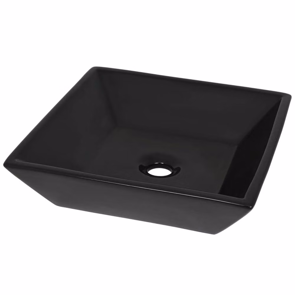 Berkfield Home Elegant Square Ceramic Countertop Basin, Black, W/D/H: 41.5 x 41.5 x 12 cm – 3