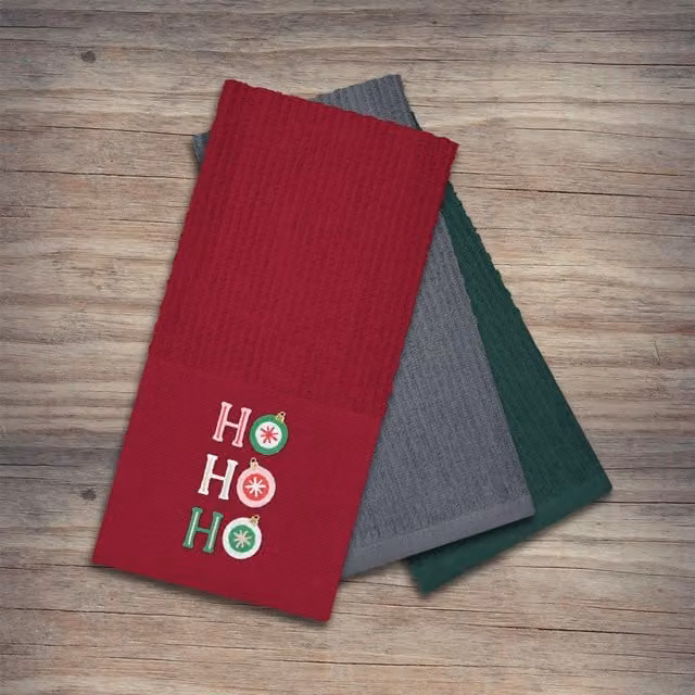 Noel Square Red and Multicolour Graphic Cotton Tea Towel Set, Pack of 3, Highly Absorbent
