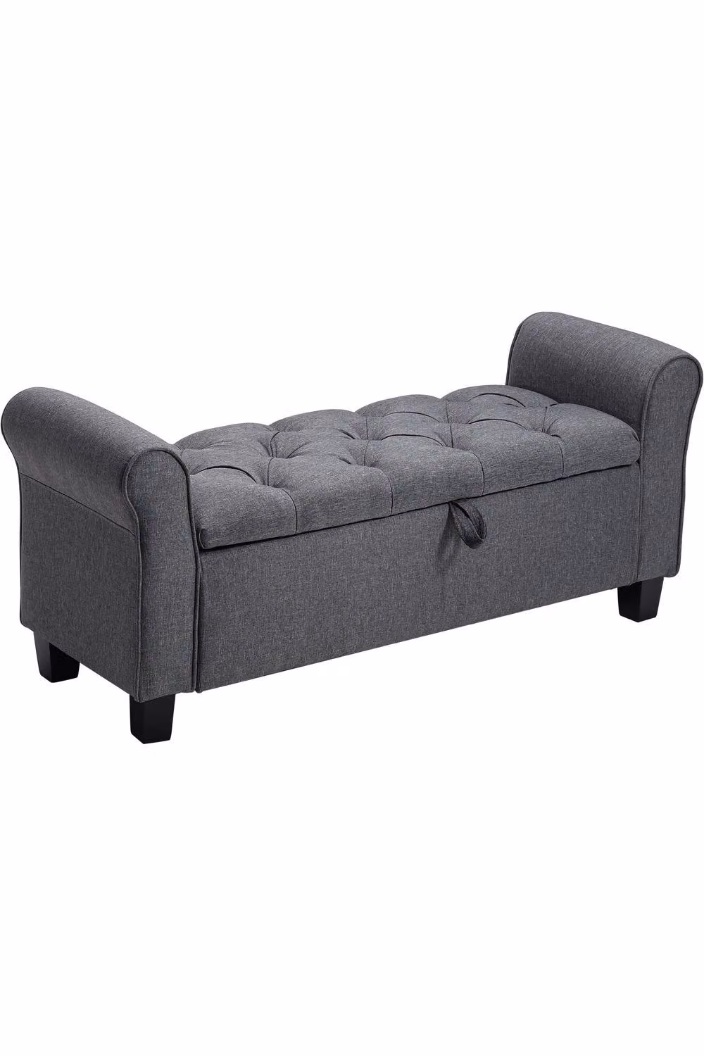 Garden Sanctuary Dark Grey Linen Splayed Armrest Storage Ottoman Bench Chaise – 2