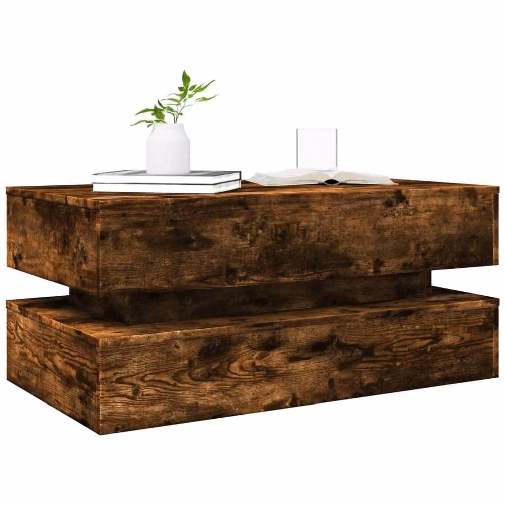 Berkfield Home Modern Rectangular Coffee Table with LED Lights in Smoked Oak Brown, W: 90 cm, D: 50 cm, H: 40 cm – 6