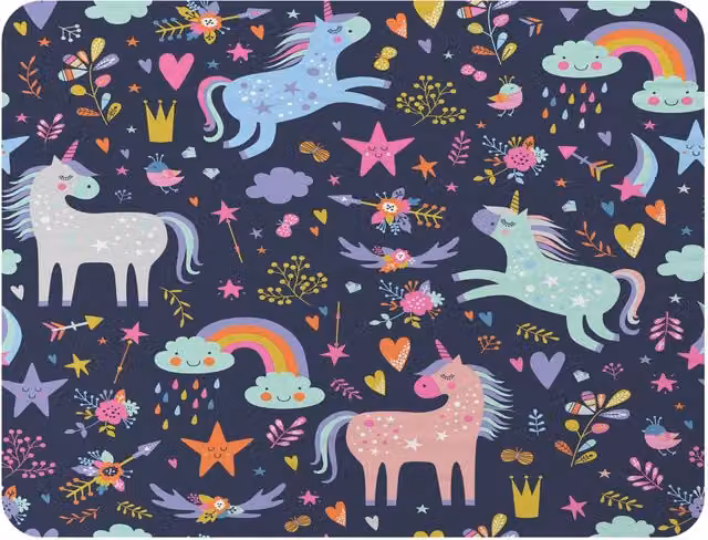 Benjamin Tate Design Unicorns on Navy Fleece Blanket in Purple, Sand and Blue, W/D/H: 120 x 150 cm – 2