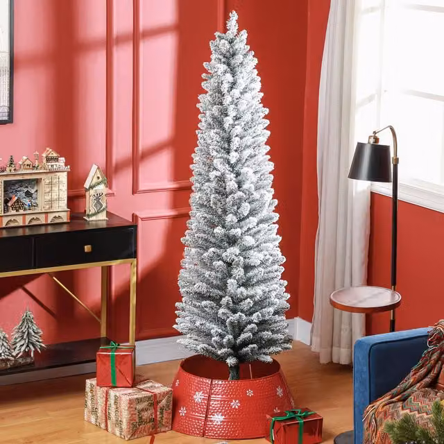 HOMCOM White Artificial Pencil Christmas Tree with Metal Base, Height: 182.88 cm