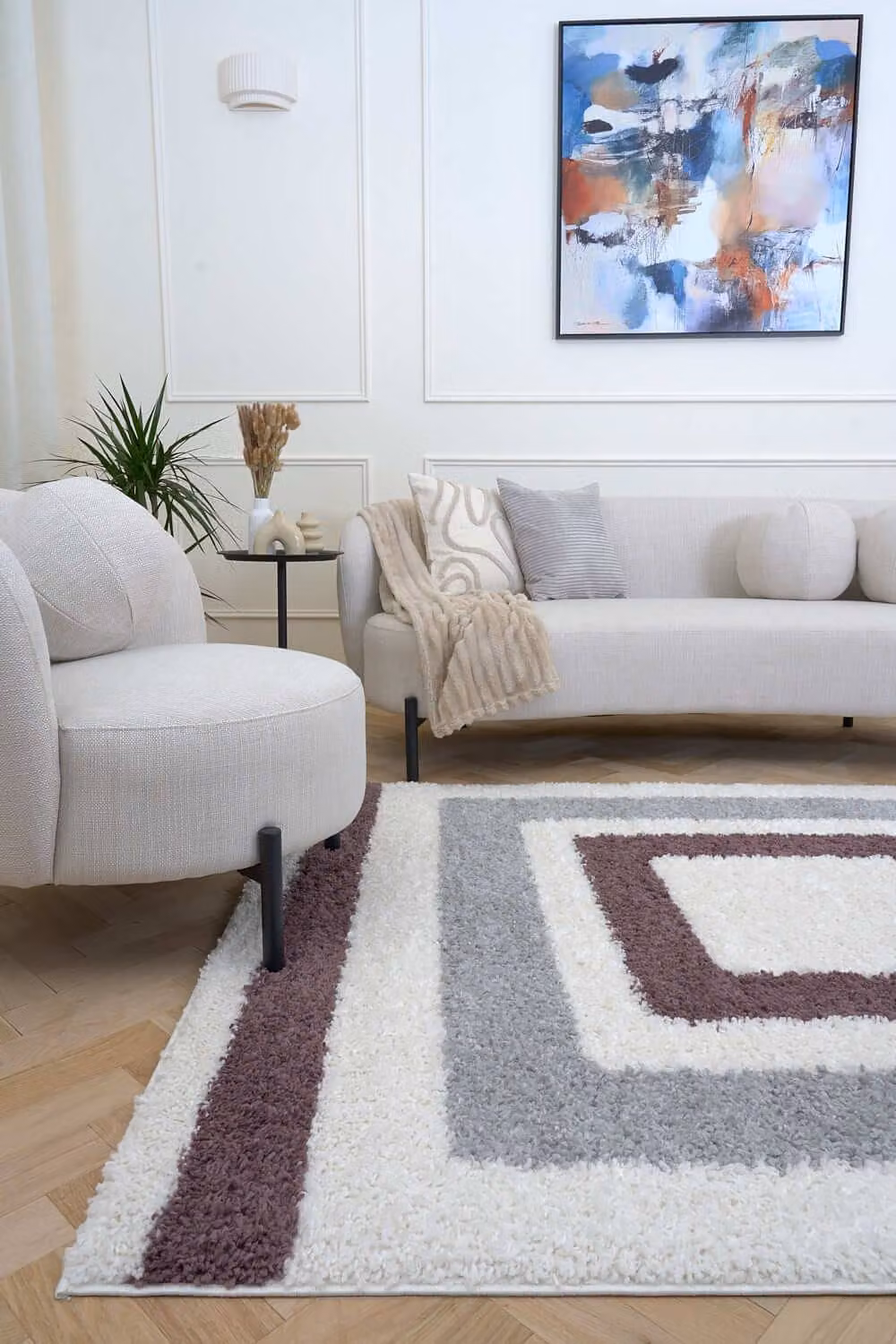 THE RUGS Moodi Border Design Shaggy Soft High Pile Living Room Rug in Purple, W: 80 cm, L: 150 cm – 2