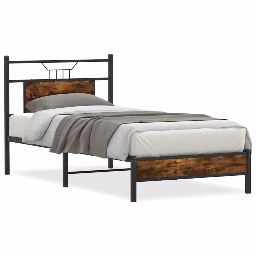 Berkfield Home Smoked Oak Bed Frame in Brown, W/D/H: 90 x 200 cm – 2