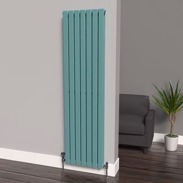 Lux Heat Flat Coloured Vertical Radiator in Light Aqua Green, H 180 cm x W 49 cm