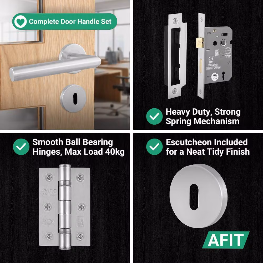 AFIT Silver Satin Lever on Rose Door Handles with Key Lock 64mm and Hinge Kit, Brushed Stainless Steel, W/D/H: 150 x 150 mm – 3