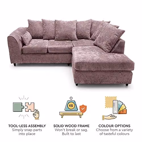 Abakus Direct Harriet Right Facing Corner Sofa in Pink Crushed Chenille Fabric – 6