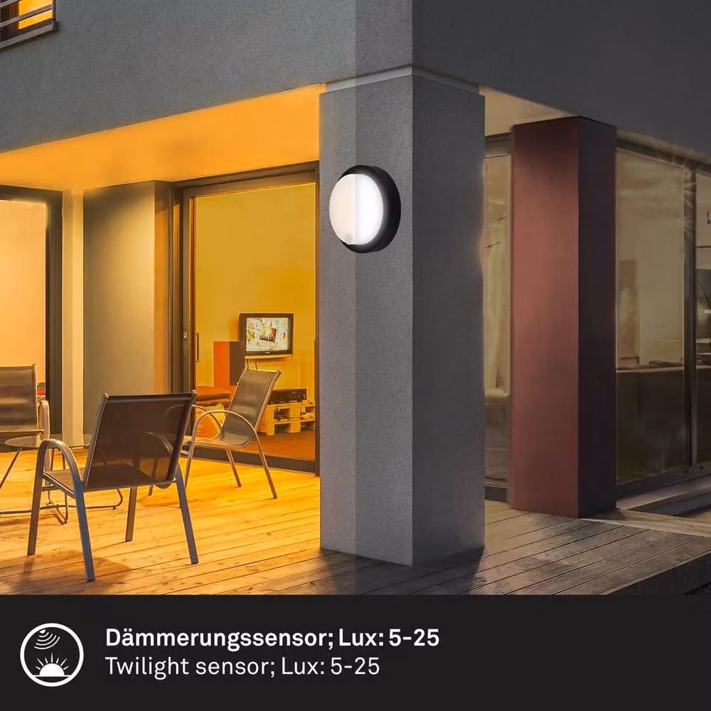 Briloner Black LED Outdoor Wall Light with Motion and Dusk Sensor, Rechargeable Battery, Warm White, D/H: 55 x 17 cm – 4