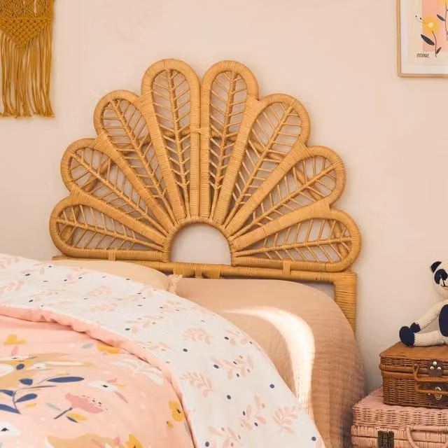 sweeek Natural Rattan Headboard in Beige with Boho Geometric Design