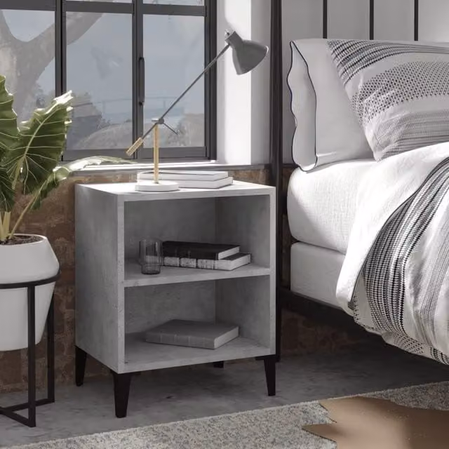 Berkfield Home Bed Cabinet with Metal Legs in Concrete Grey, W/D/H: 40 x 30 x 50 cm