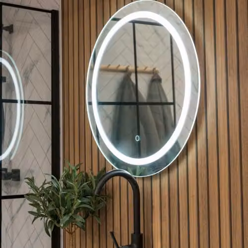 ValueLights Round LED Bathroom Mirror in Silver with Touch Control and Demister, IP44 Rated, Diameter: 60 cm