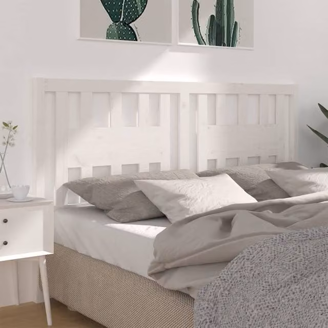 Berkfield Home White Solid Pine Wood Headboard, W/D/H: 146 x 4 x 100 cm