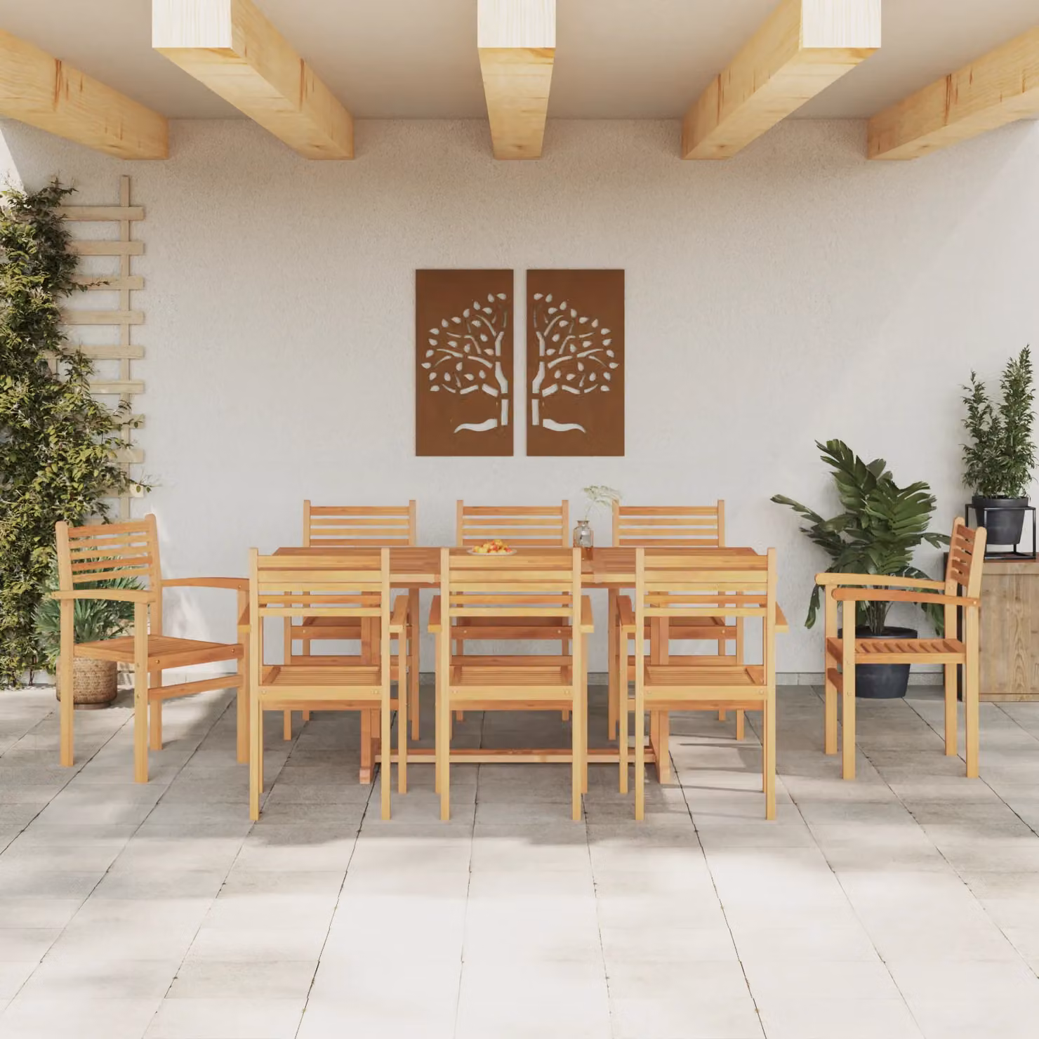 Berkfield Home Set of 8 Stacking Garden Chairs in Brown Teak Wood, W/D/H: 55.5 x 55.5 x 90 cm – 3