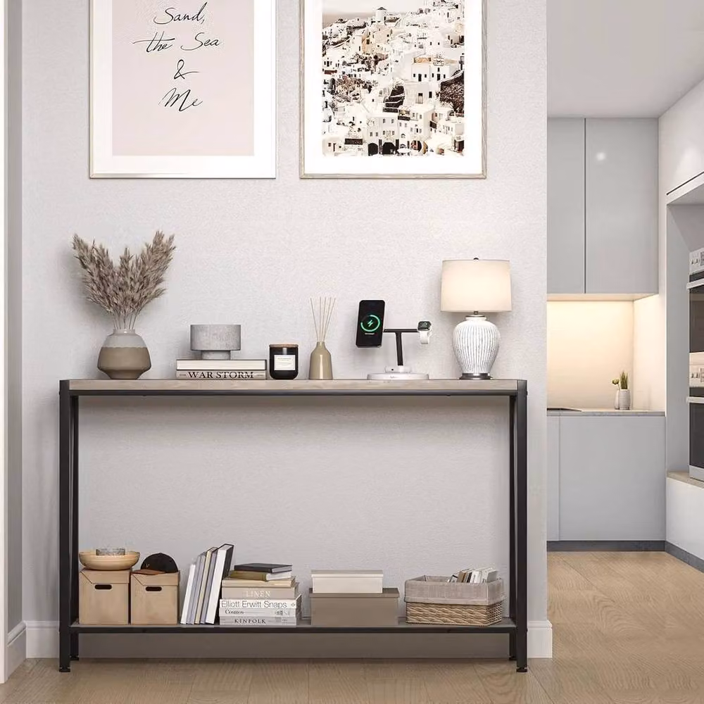 KORVIXA Industrial Grey Console Table, W/D/H: 100 x 100 x 76 cm – 4