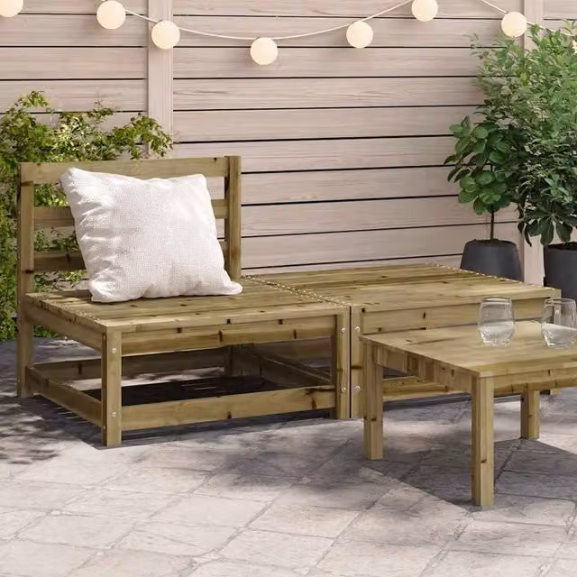 Berkfield Home Rustic Brown Impregnated Pine Armless Garden Sofa with Footstool – 1